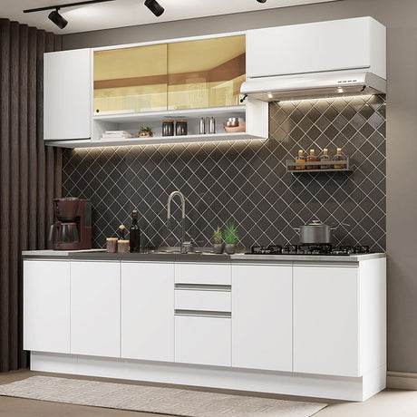 Cocina Integral Glamy Blanco 240x225cm con Mesón de Madera - Cocinas | Bylmo