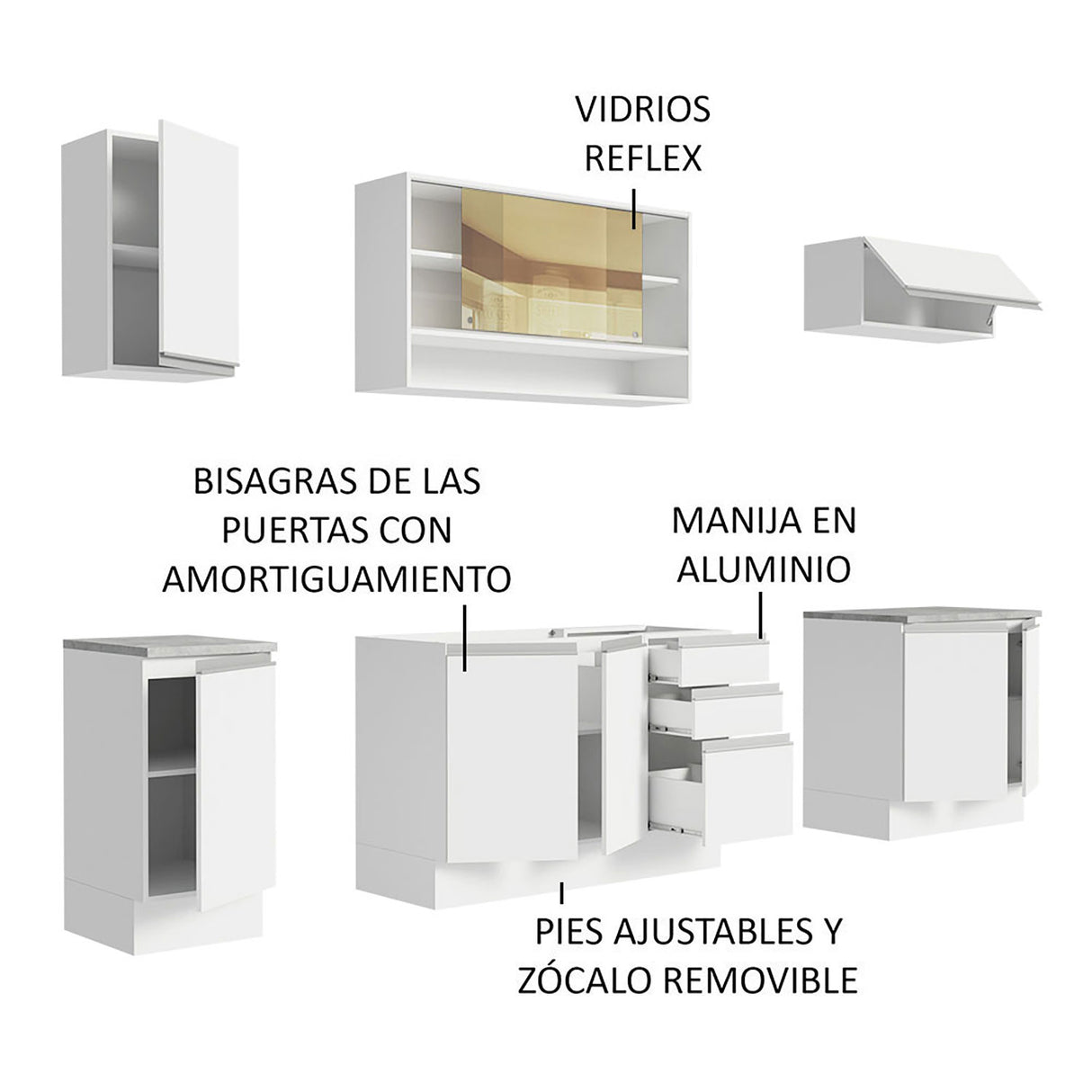 Cocina Integral Glamy Blanco 240x225cm con Mesón de Madera - Cocinas | Bylmo