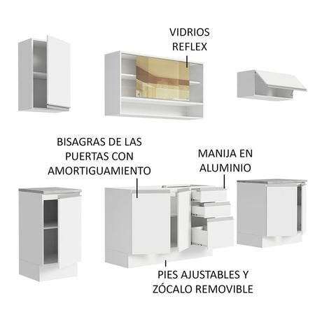 Cocina Integral Glamy Blanco 240x225cm con Mesón de Madera - Cocinas | Bylmo