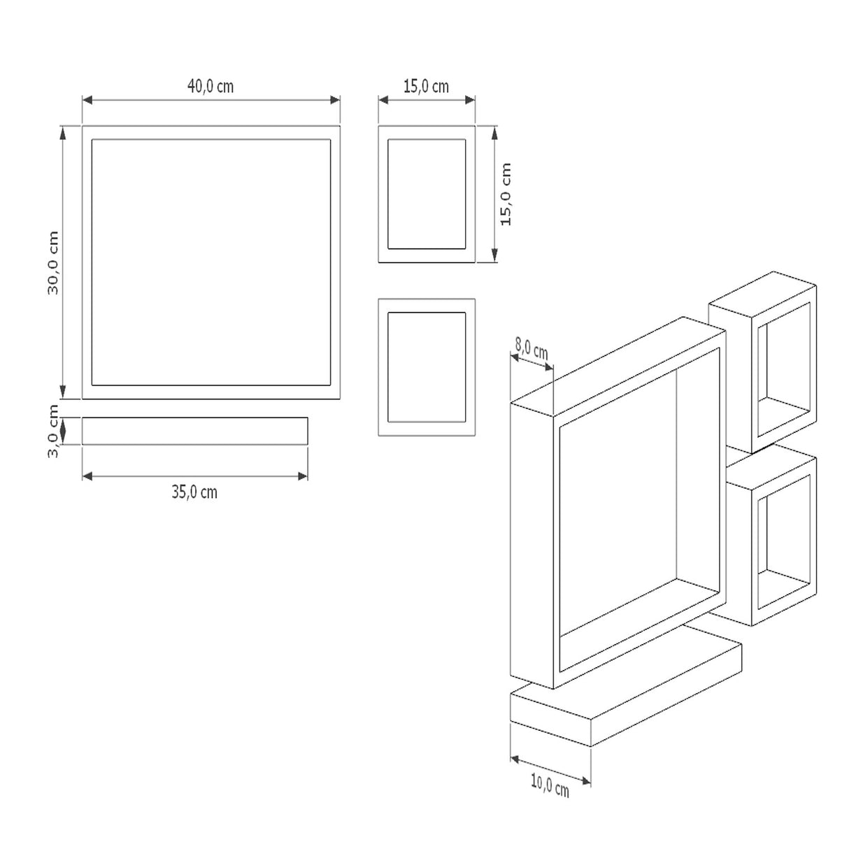 Set de 4 Repisas Amelia Cafe Claro Rectangular Flotantes de Diferentes Medidas - Repisas y Percheros | Bylmo