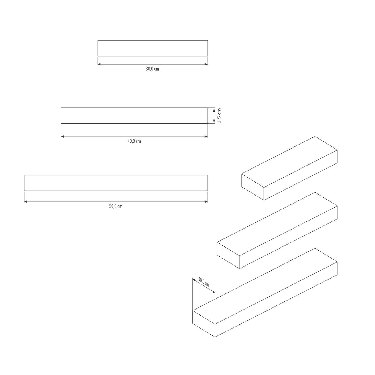 Set de 3 Repisas Balluci Cafe Claro Rectangular Flotantes de Diferentes Medidas - Repisas y Percheros | Bylmo