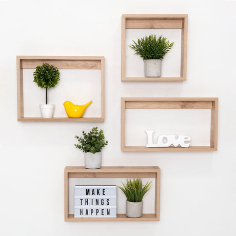 Set de 4 Repisas Utah Cafe Claro Rectangular Flotantes de Diferentes Medidas - Repisas y Percheros | Bylmo