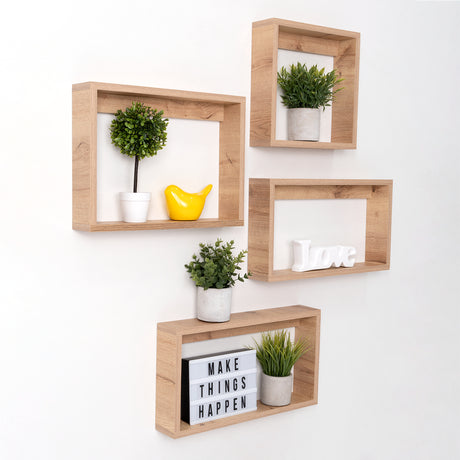 Set de 4 Repisas Utah Cafe Claro Rectangular Flotantes de Diferentes Medidas - Repisas y Percheros | Bylmo