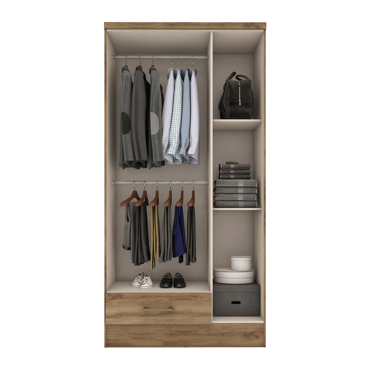 Closet Munari Noce 90x182cm Con Un Cajón y Dos Entrepaños - Closets | Bylmo