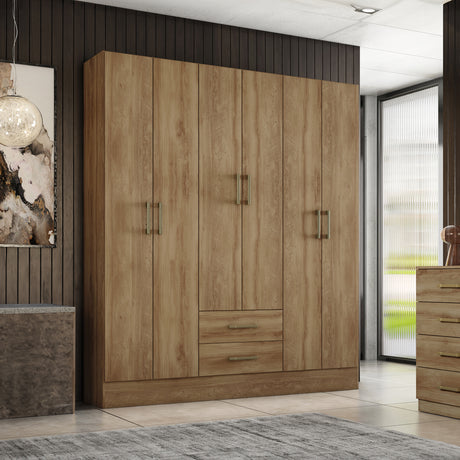 Closet Munari Noce 150x182cm Con Dos Cajones y Cinco Entrepaños - Closets | Bylmo