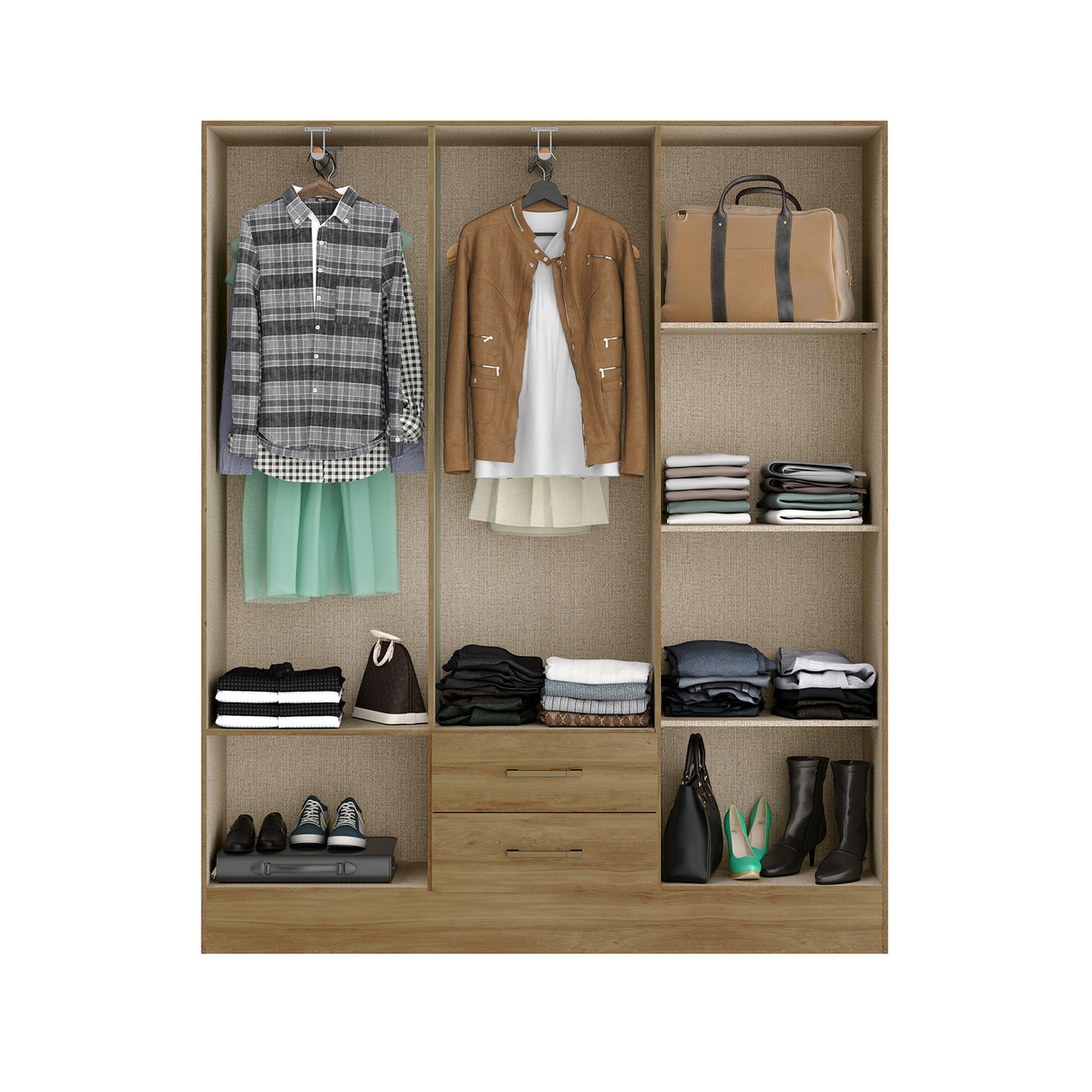 Closet Munari Noce 150x182cm Con Dos Cajones y Cinco Entrepaños - Closets | Bylmo