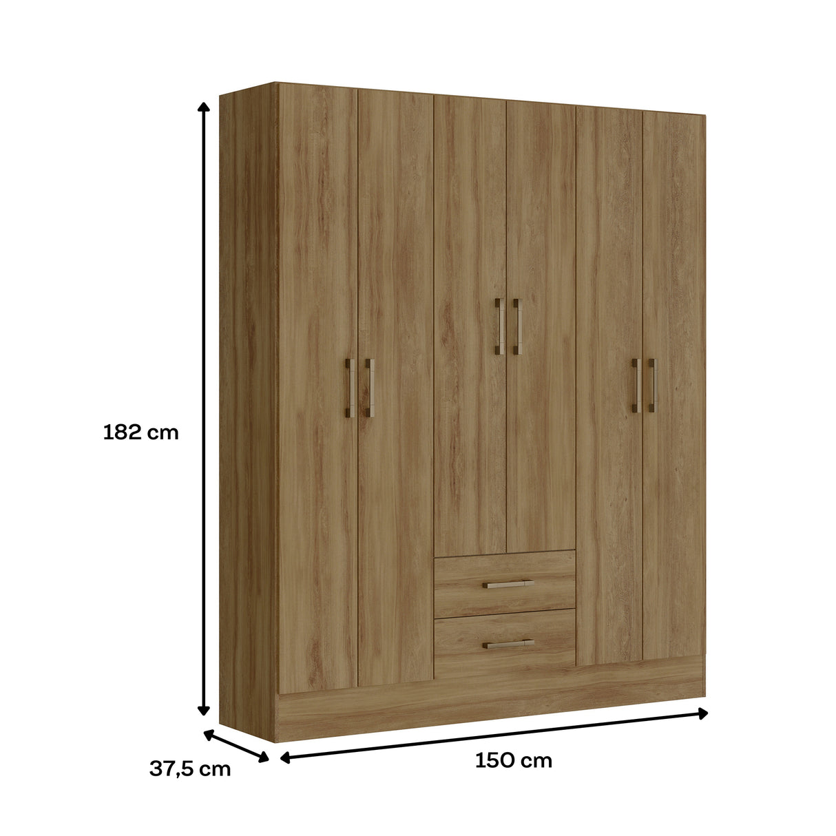 Closet Munari Noce 150x182cm Con Dos Cajones y Cinco Entrepaños - Closets | Bylmo