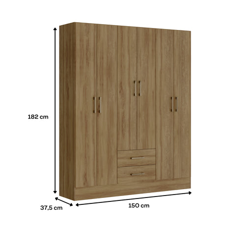 Closet Munari Noce 150x182cm Con Dos Cajones y Cinco Entrepaños - Closets | Bylmo
