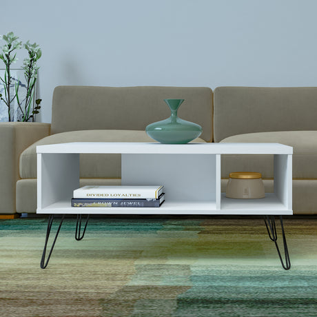 Mesa de Centro Liberty Blanco 59x91cm Rectangular con Compartimiento - Mesas de Centro | Bylmo