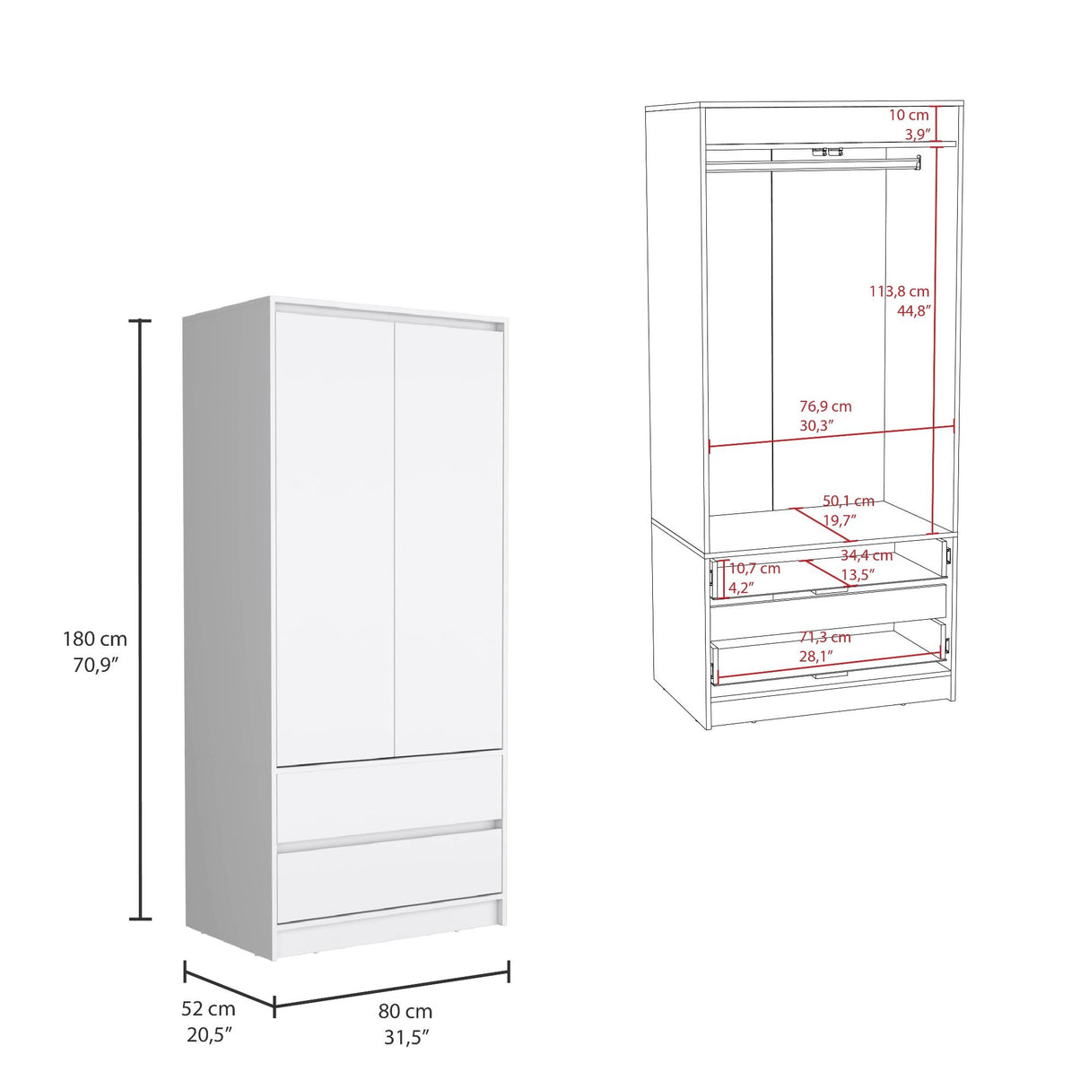 Closet Austin Blanco 80x180cm Con Cuatro Compartimientos - Closets | Bylmo