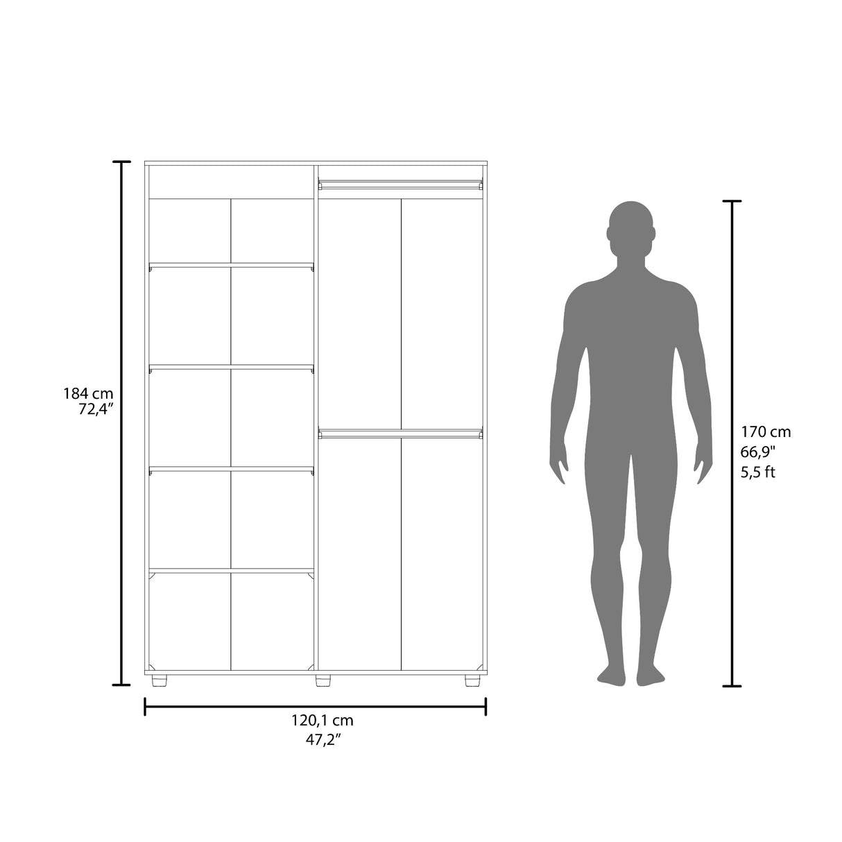Closet Eco 120 Wengue 120.1x184cm Con Seis Compartimientos - Closets | Bylmo
