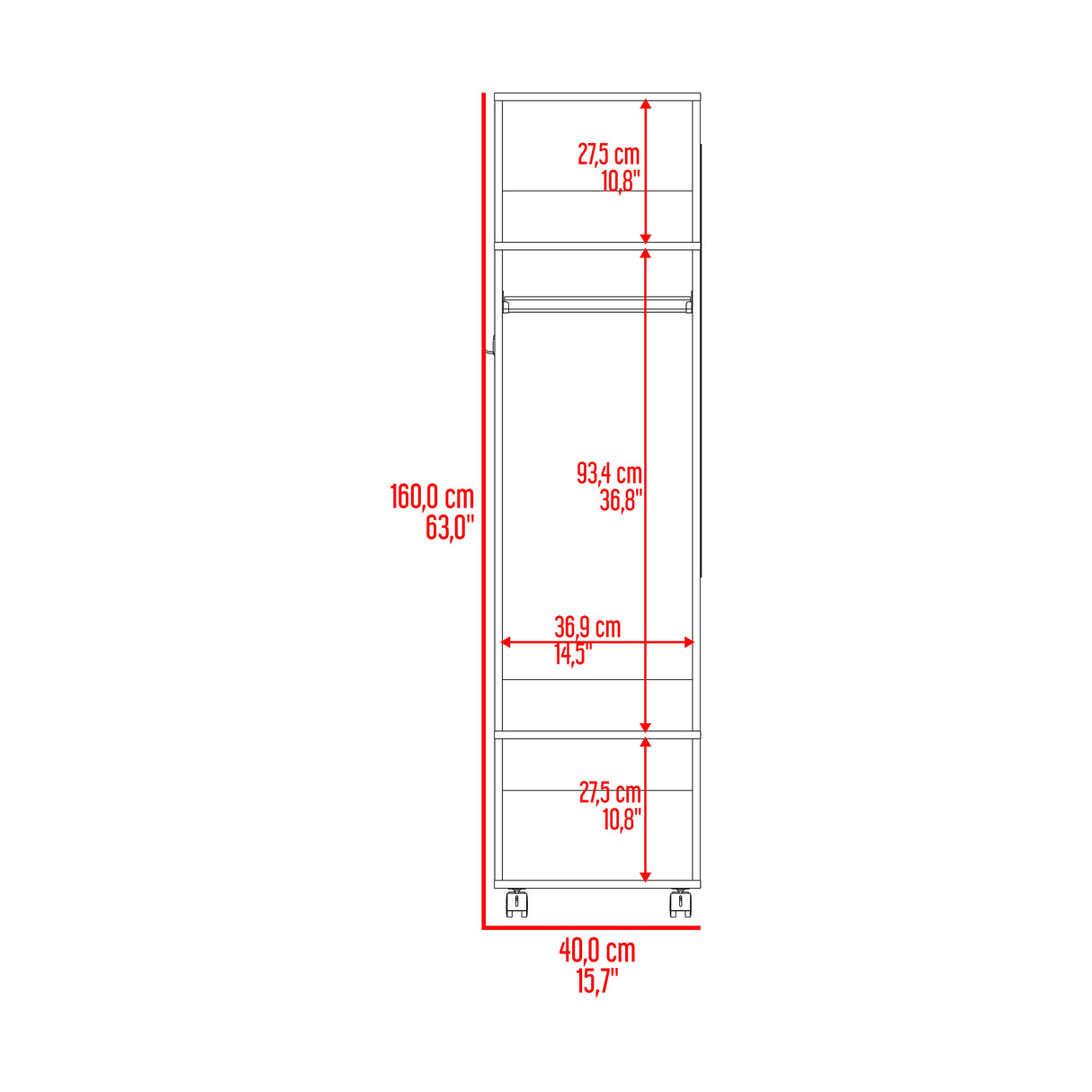 Closet Custer Blanco 40x160cm Con Tres Compartimientos - Closets | Bylmo