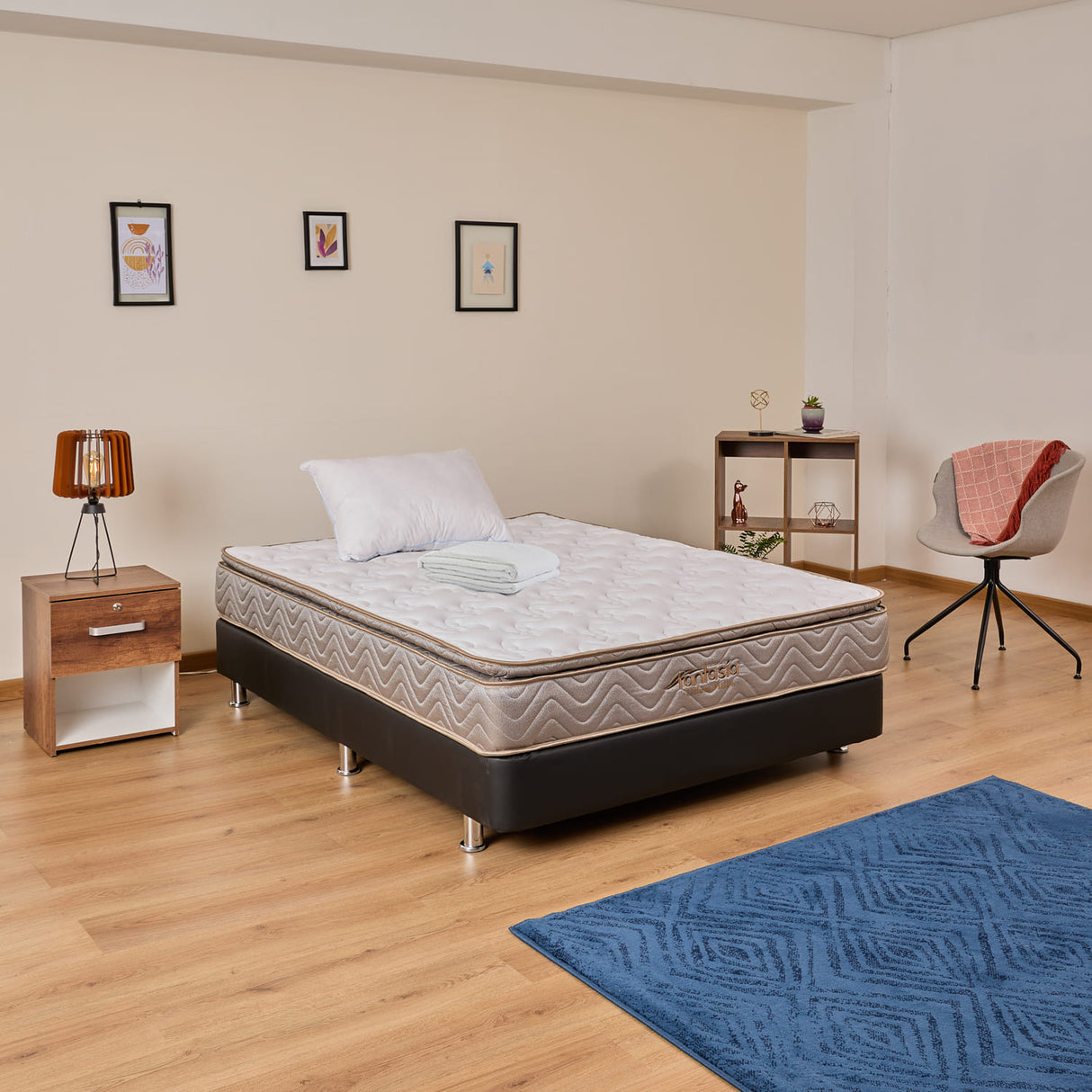 Combo Base Cama y Colchón Litium Pillow Sencillo 100x190cm Negro Medio Firme Ortopédico - Colchones | Bylmo