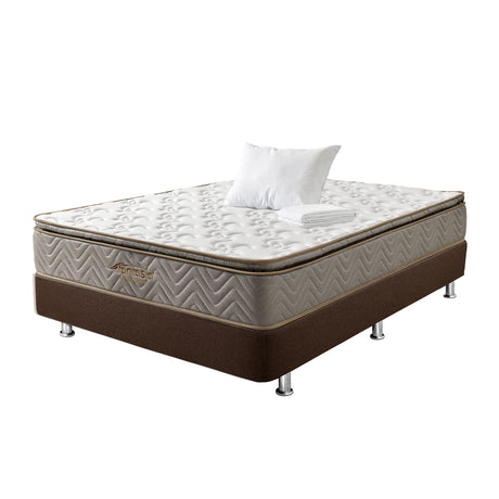 Combo Base Cama y Colchón Litium Pillow Semidoble 120x190cm Cafe Medio Firme Ortopédico - Colchones | Bylmo
