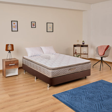 Combo Base Cama y Colchón Litium Pillow Queen 160x190cm Cafe Medio Firme Ortopédico - Colchones | Bylmo