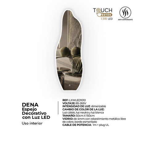 Espejo Led Asimétrico De Pared Moderno 50x150cm Sin Marco - Espejos Decorativos | Bylmo
