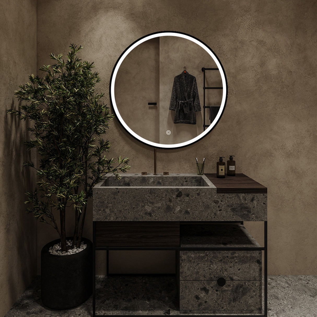 Espejo Led Redondo De Pared Moderno 60x60cm con Marco Metálico - Espejos Decorativos | Bylmo