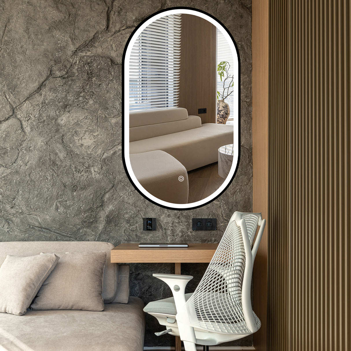 Espejo Led Ovalado De Pared Moderno 50x90cm con Marco Metálico - Espejos Decorativos | Bylmo