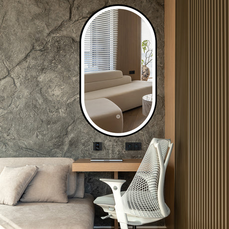 Espejo Led Ovalado De Pared Moderno 50x90cm con Marco Metálico - Espejos Decorativos | Bylmo