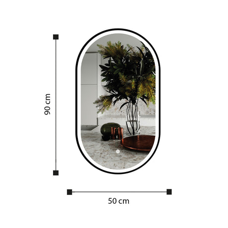Espejo Led Ovalado De Pared Moderno 50x90cm con Marco Metálico - Espejos Decorativos | Bylmo