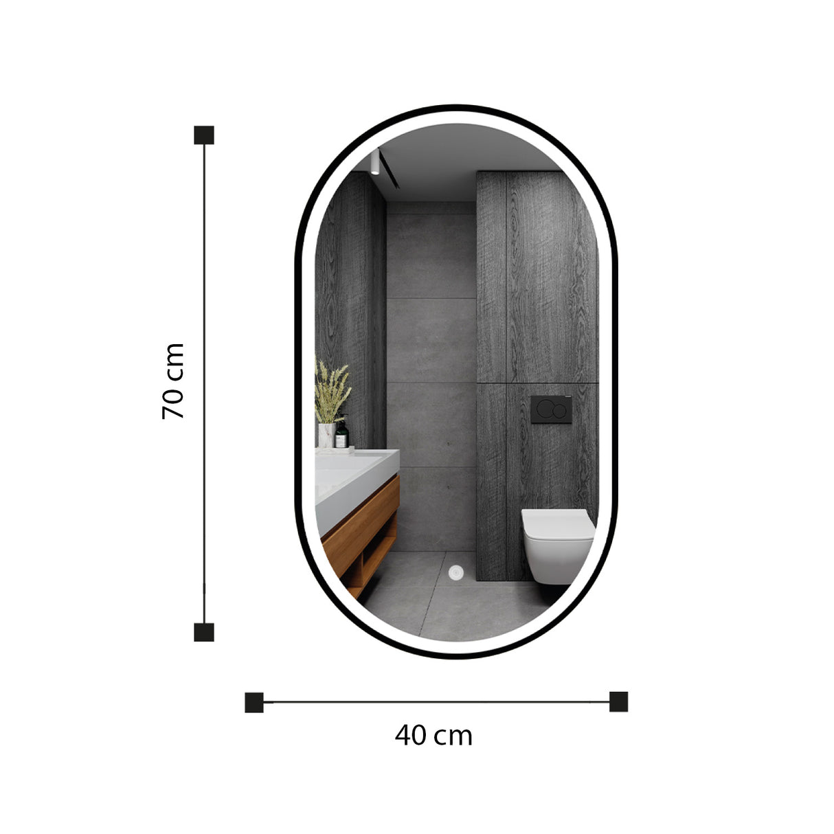 Espejo Led Ovalado De Pared Moderno 40x70cm con Marco Metálico - Espejos Decorativos | Bylmo