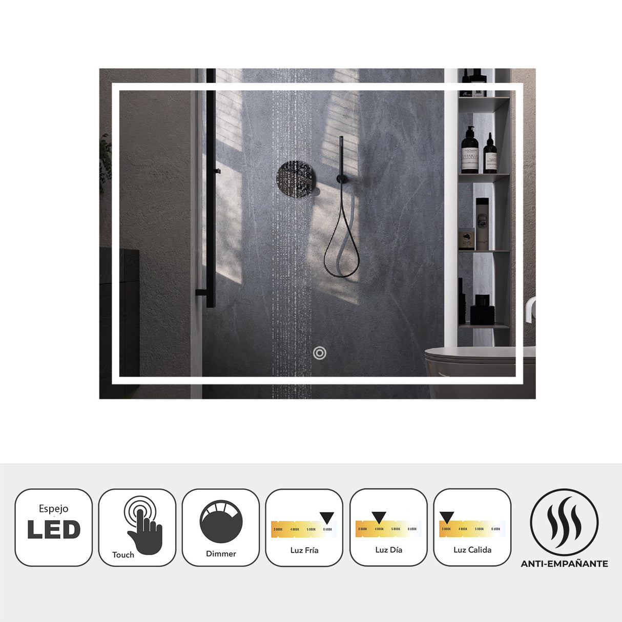 Espejo Led Cuadrado Moderno 60x80cm Sin Marco - Espejos Decorativos | Bylmo