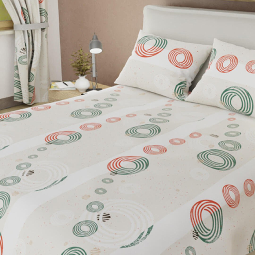 Juego de Sabanas Limila Blanco y Rojo para Cama Sencillo 100 X 190 Cm Círculos - Sabanas | Bylmo