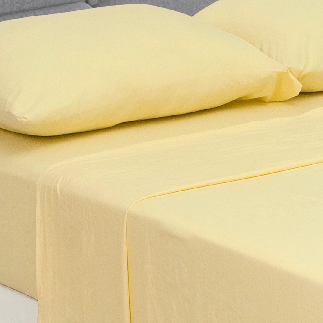 Juego de Sabanas Cotton Sense Amarillo para Cama Doble 140 X 190 Cm Fondo Entero - Sabanas | Bylmo