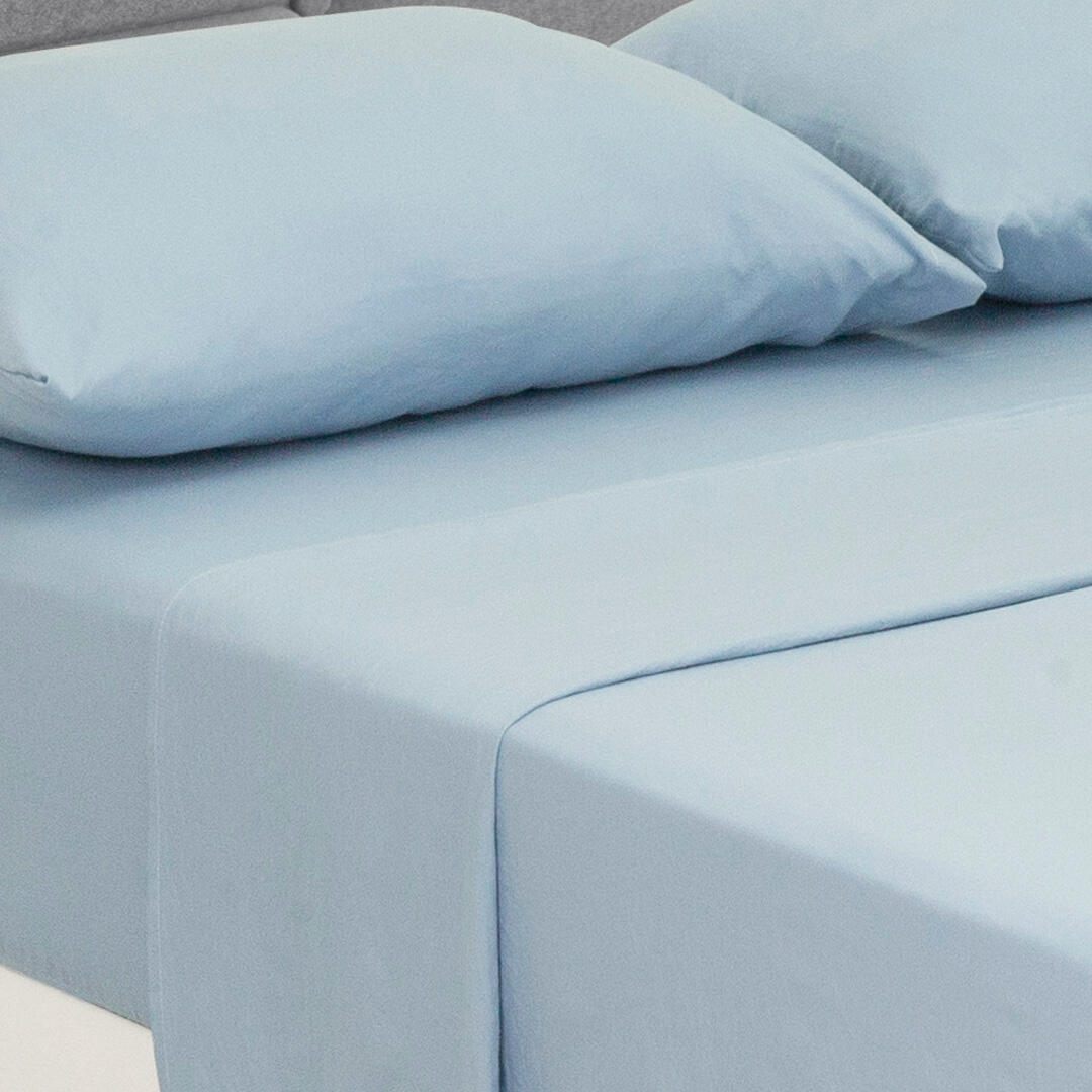 Juego de Sabanas Cotton Sense Azul Claro para Cama Doble 140 X 190 Cm Fondo Entero - Sabanas | Bylmo