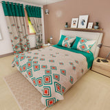 Juego de Sabanas Limila Beige y Verde para Cama King 200 X 200 Cm Rombos - Sabanas | Bylmo