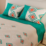 Juego de Sabanas Limila Beige y Verde para Cama King 200 X 200 Cm Rombos - Sabanas | Bylmo