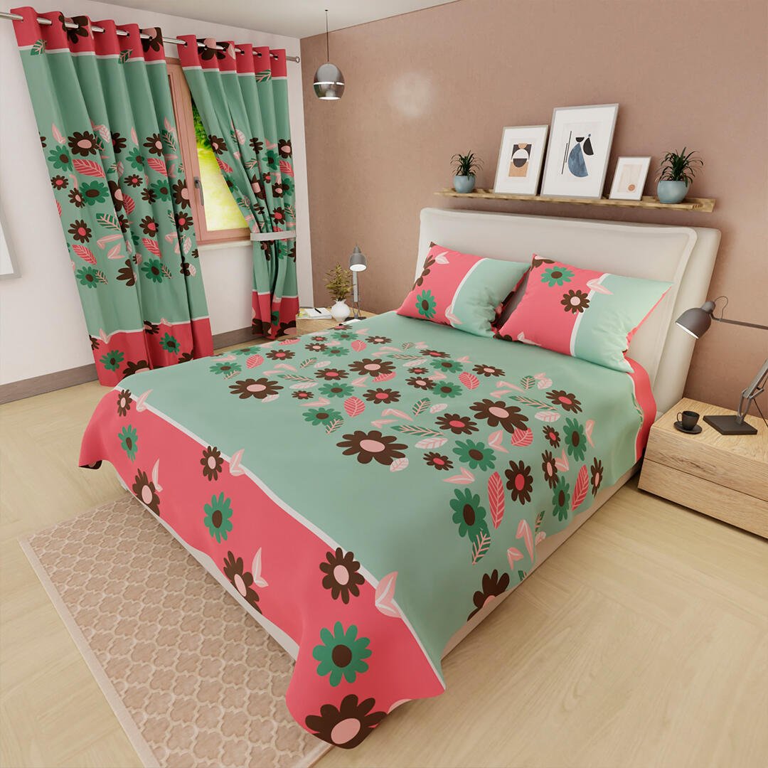 Juego de Sabanas Limila Verde y Rosado para Cama King 200 X 200 Cm Flores - Sabanas | Bylmo