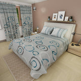 Combo Juego de Sabanas y Cortina Lecanio Gris Claro de Círculos Para Cama Doble 140 X 190 Cm - Sabanas | Bylmo