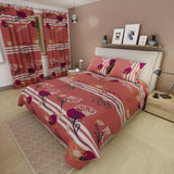Combo Juego de Sabanas y Cortina Lecanio Salmón de Flores Para Cama Doble 140 X 190 Cm - Sabanas | Bylmo