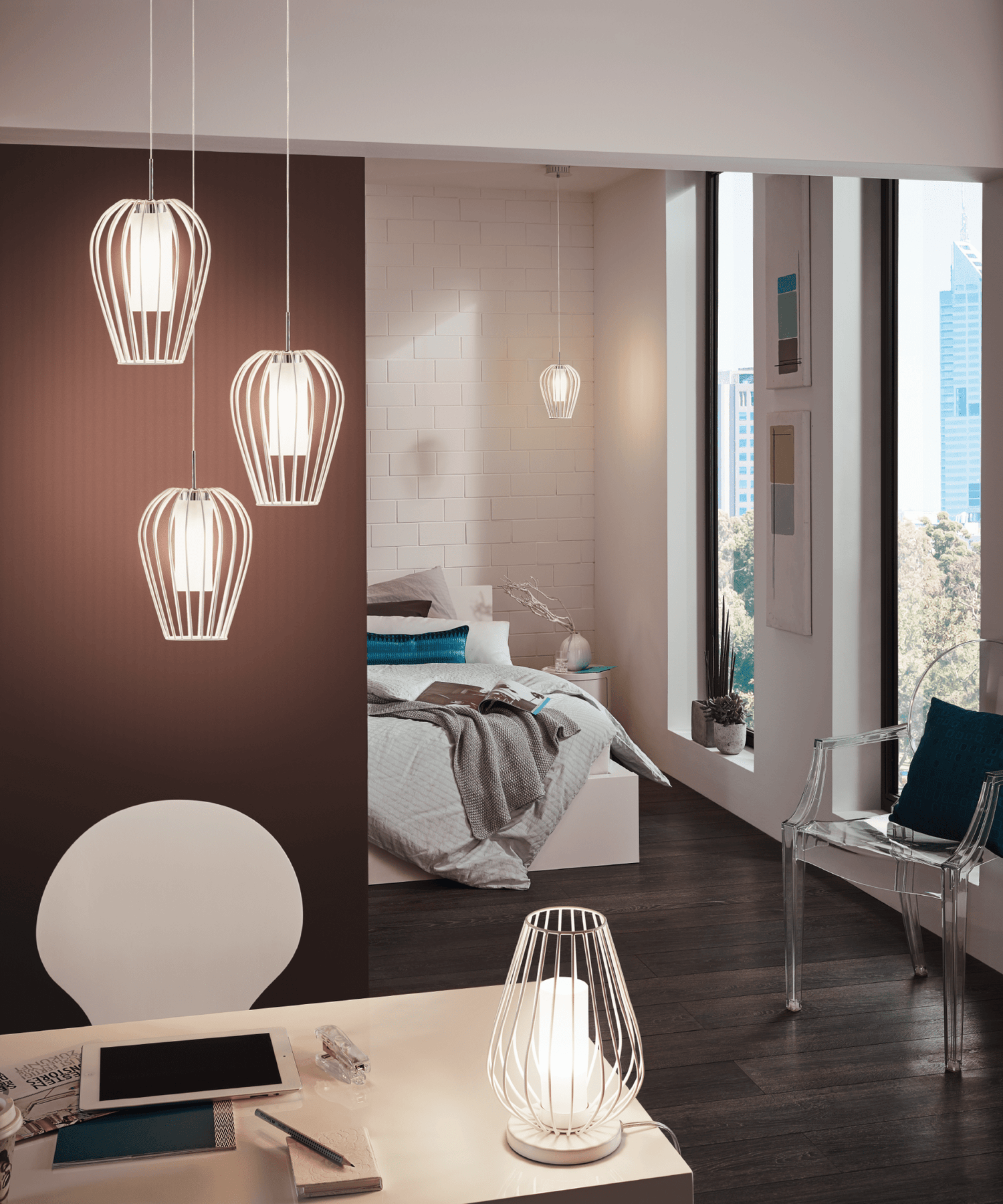 Lámpara Colgante Minimalista 38x38 Blanco Ajustable 110V LED 3 Luces - Iluminacion | Bylmo