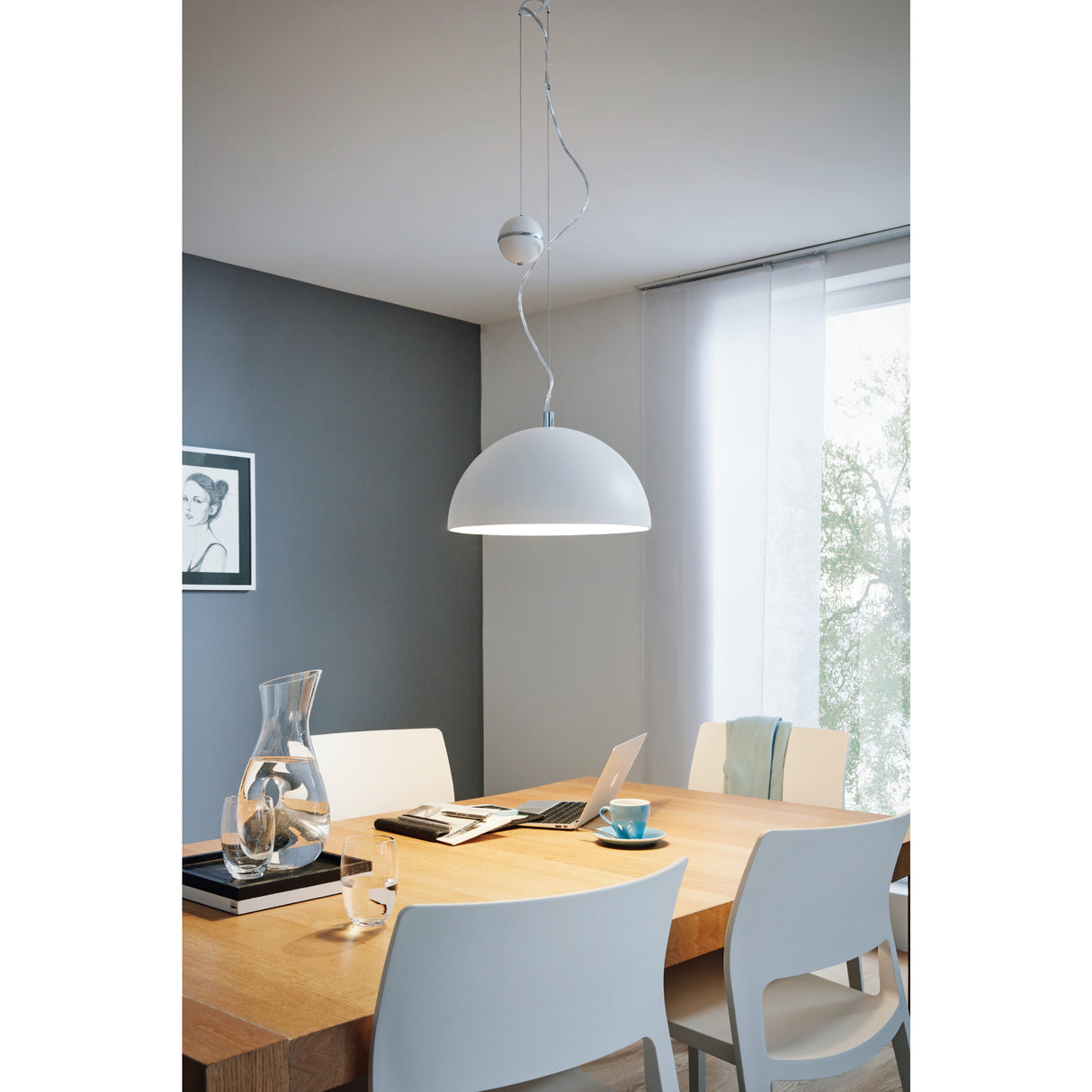 Lámpara Colgante Rústico Blanco 1 Luz Ajustable 38x38x110cm - Iluminacion | Bylmo