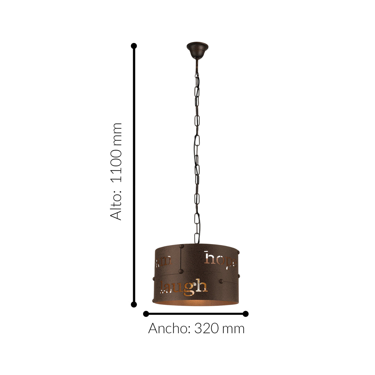 Lámpara Colgante Rústico 1 Luz 32x32x110cm Cafe Ajustable. - Iluminacion | Bylmo