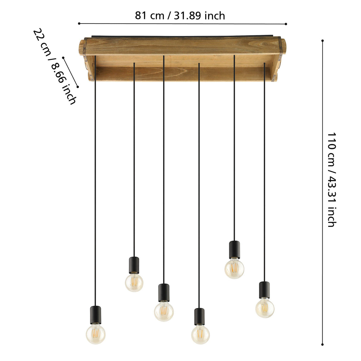 Lámpara Colgante Rústico 22x81x110cm Madera LED 6 Luces - Iluminacion | Bylmo