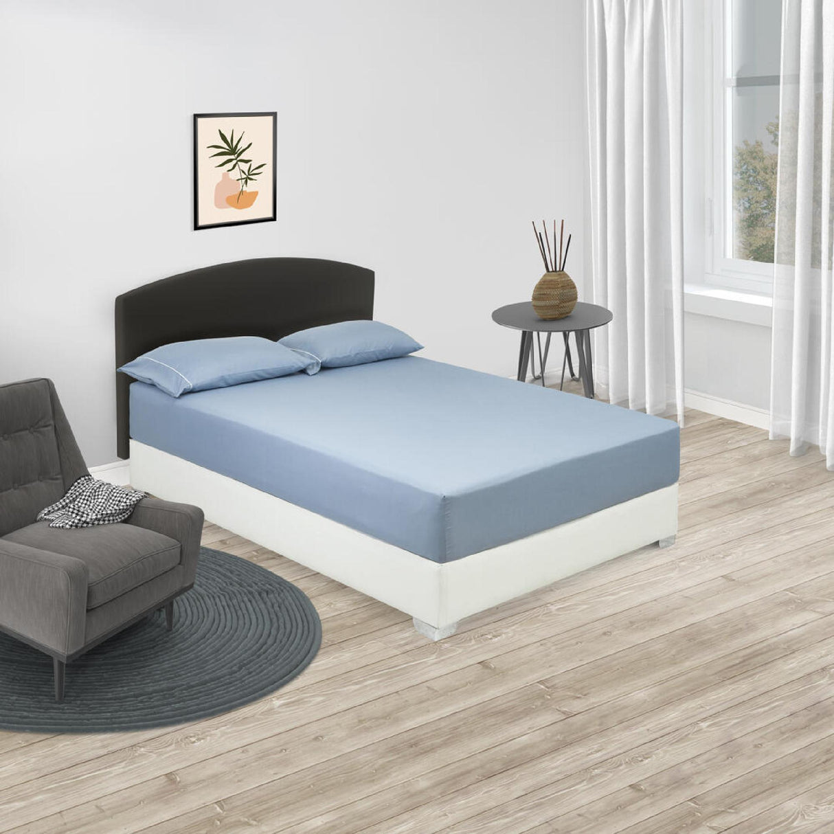 Sábana Ajustable Básica Azul Cielo Fondo Entero Para Cama Queen 160 X 190 Cm - Sabanas | Bylmo