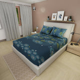 Sábana Ajustable Serebel Azul Oscuro de Flores Para Cama Doble 140 X 190 Cm - Sabanas | Bylmo