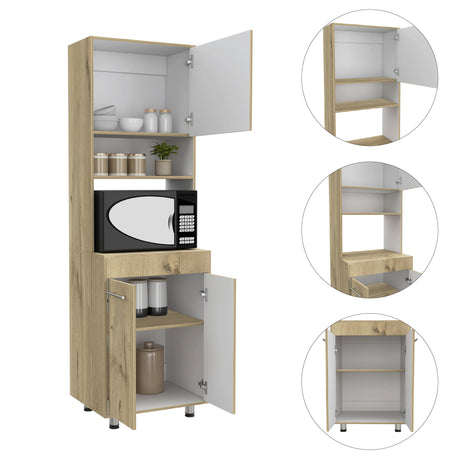 Alacena Orion Duna y Blanco 50.3x200cm con Un Cajón - Alacenas y Muebles Microondas | Bylmo