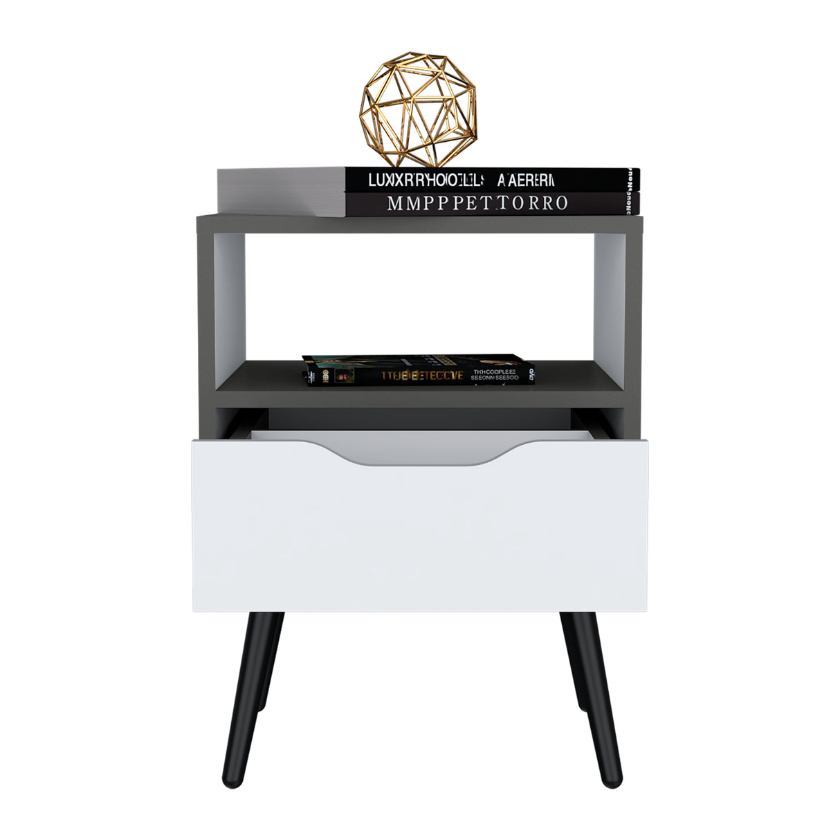 Mesa de Noche Wenden Plomo y Blanco 40x53cm con Patas - Mesas de Noche | Bylmo