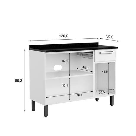Mueble Inferior de Cocina Blanco 120x89cm Con Mesón y Cajón Blanco - Muebles Inferiores | Bylmo