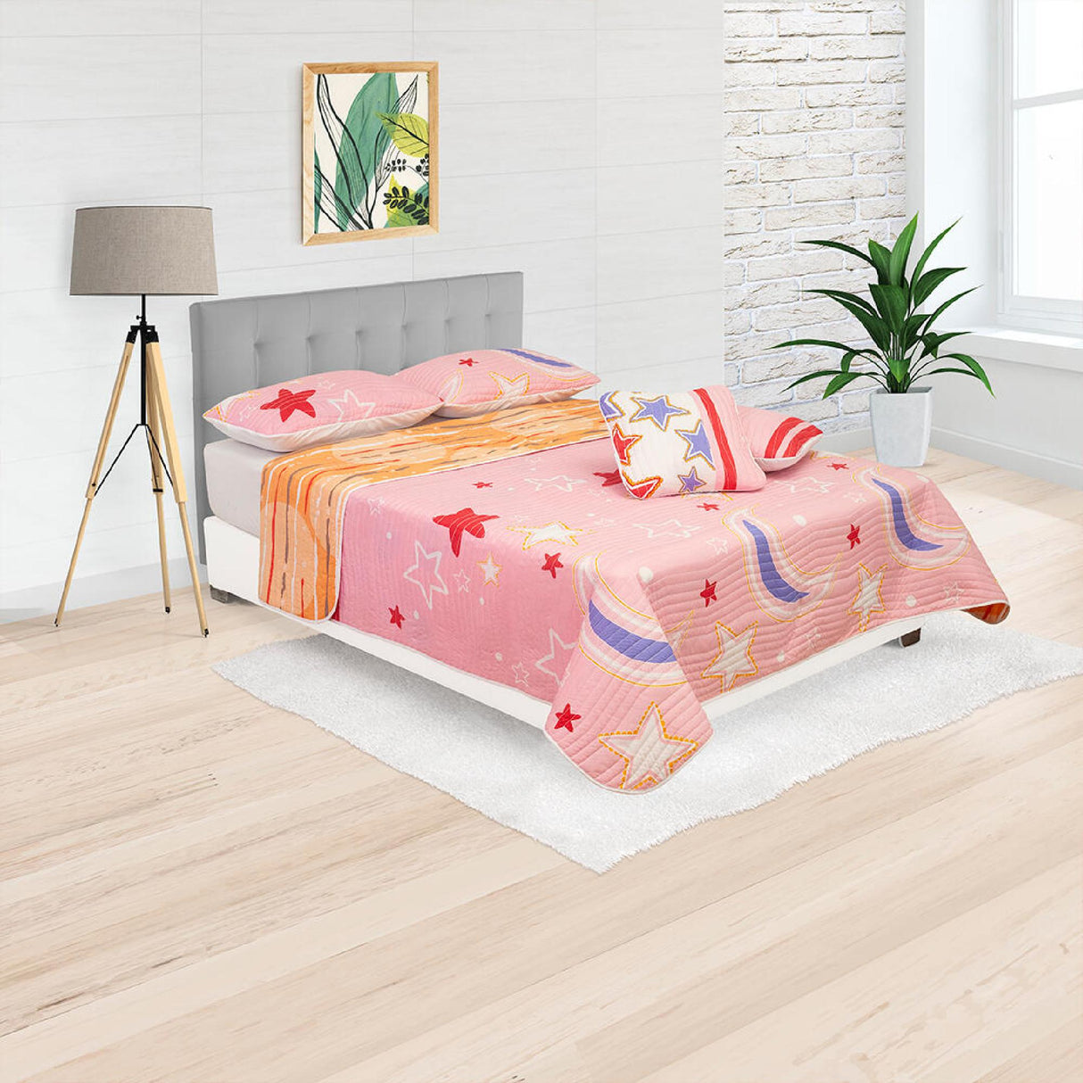 Cubrelecho Español Ambete Naranja de Corazones Para Cama Doble 140 X 190 Cm - Tendidos y Cubrelechos | Bylmo
