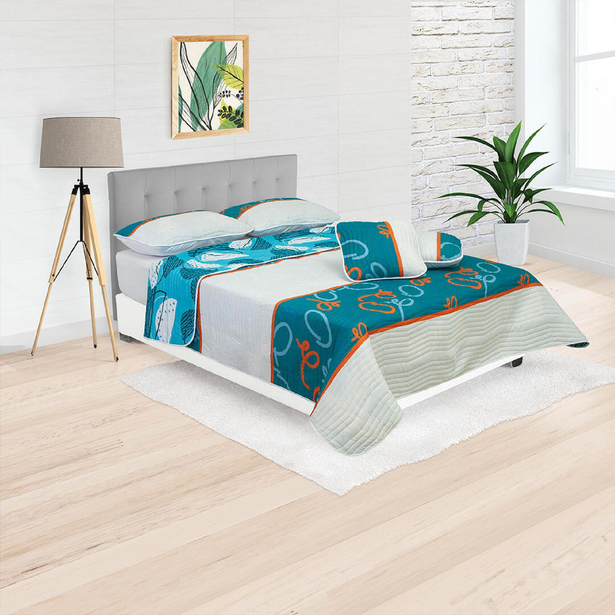 Cubrelecho Español Ambete Azul de Semicírculos Para Cama Semidoble 120 X 190 Cm - Tendidos y Cubrelechos | Bylmo