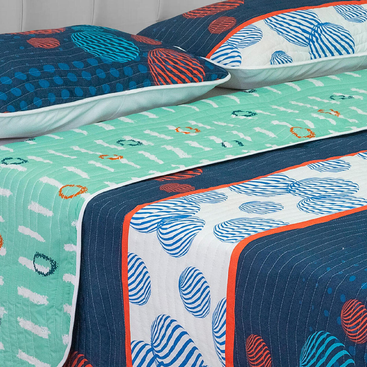 Cubrelecho Español Ambete Azul Oscuro de Círculos Para Cama Sencilla 100 X 190 Cm - Tendidos y Cubrelechos | Bylmo