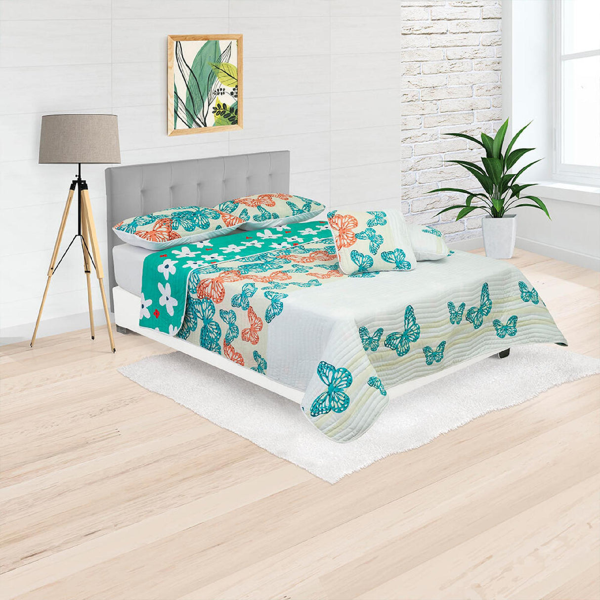 Cubrelecho Español Ambete Verde de Flores Para Cama King 200 X 200 Cm - Tendidos y Cubrelechos | Bylmo