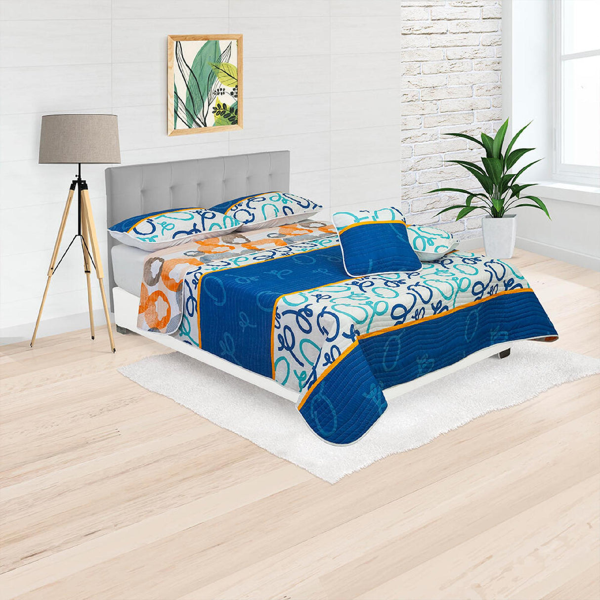 Cubrelecho Español Ambete Azul y Blanco de Letras Para Cama King 200 X 200 Cm - Tendidos y Cubrelechos | Bylmo