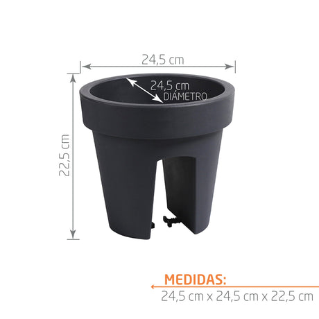 Matera Lofly Railing Antracita 24.5x22.5cm Cónica Para Barandas - Materas y Macetas | Bylmo