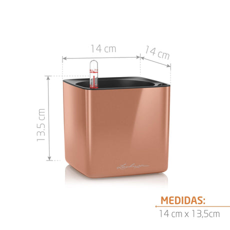 Matera Cube Cobre 14x14cm Cuadrada De Escritorio Con Sistema de Riego Automático - Materas y Macetas | Bylmo